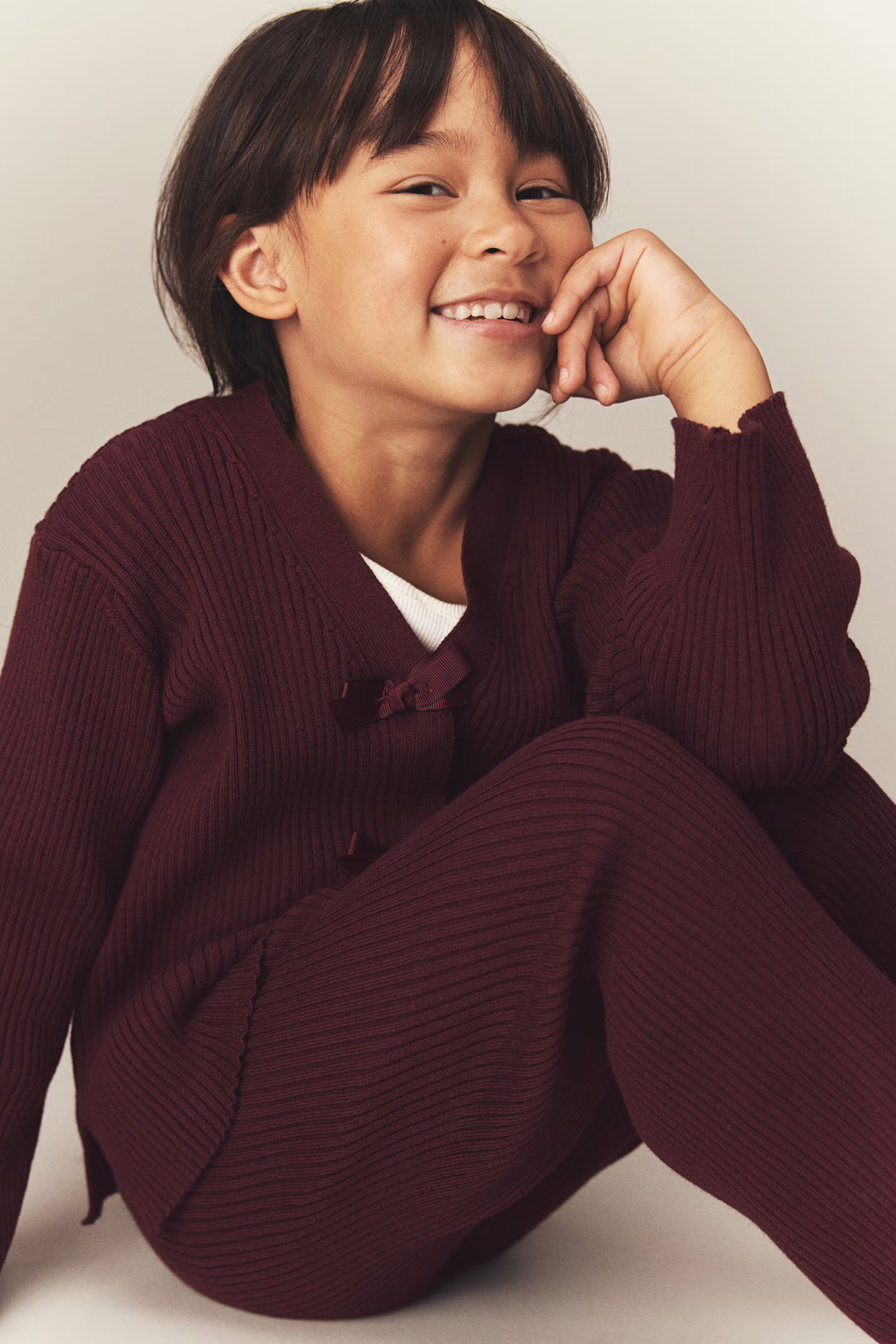 2-piece Rib-Knit Set - Light gray/bows - Kids | H&M US | H&M (US + CA)