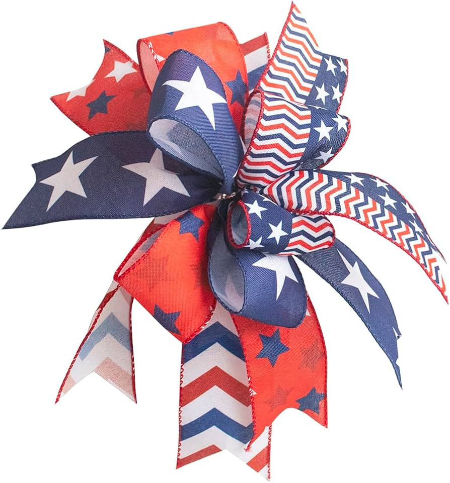 Patriotic Bow, Patriotic Wreath Bow, 4th of July Wreath Bow, 4th of July Decor, Memorial Day Wrea... | Amazon (US)