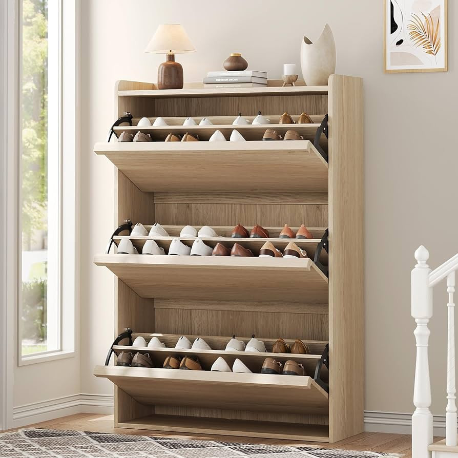 GAOMON Shoe Cabinet with 3 Flip Drawers, Modern Shoe Storage for Entryway, Wooden Shoe Organizer ... | Amazon (US)