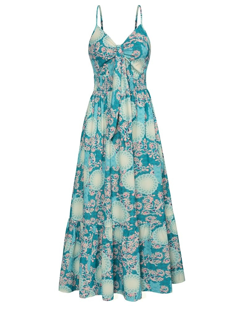 GRACE KARIN Women's 2025 Summer Maxi Dress Floral Tie Front Spaghetti Strap Casual Boho Beach Flo... | Amazon (US)