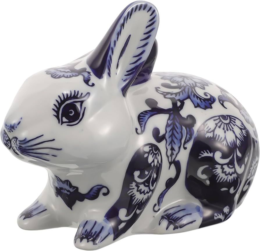 Alipis Ceramic Bunny Figurine,Blue and White Ceramic Rabbit Figurine Spring Easter Rabbit Statue ... | Amazon (US)