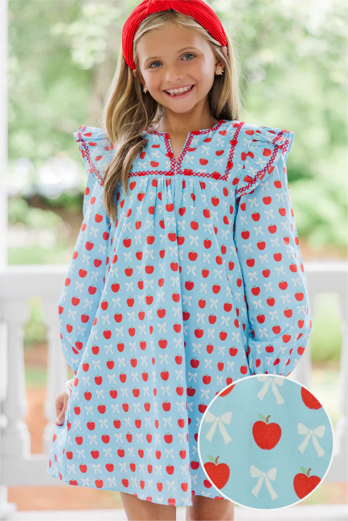 Girls: See It Through Light Blue Bows & Apples Babydoll Dress | The Mint Julep Boutique