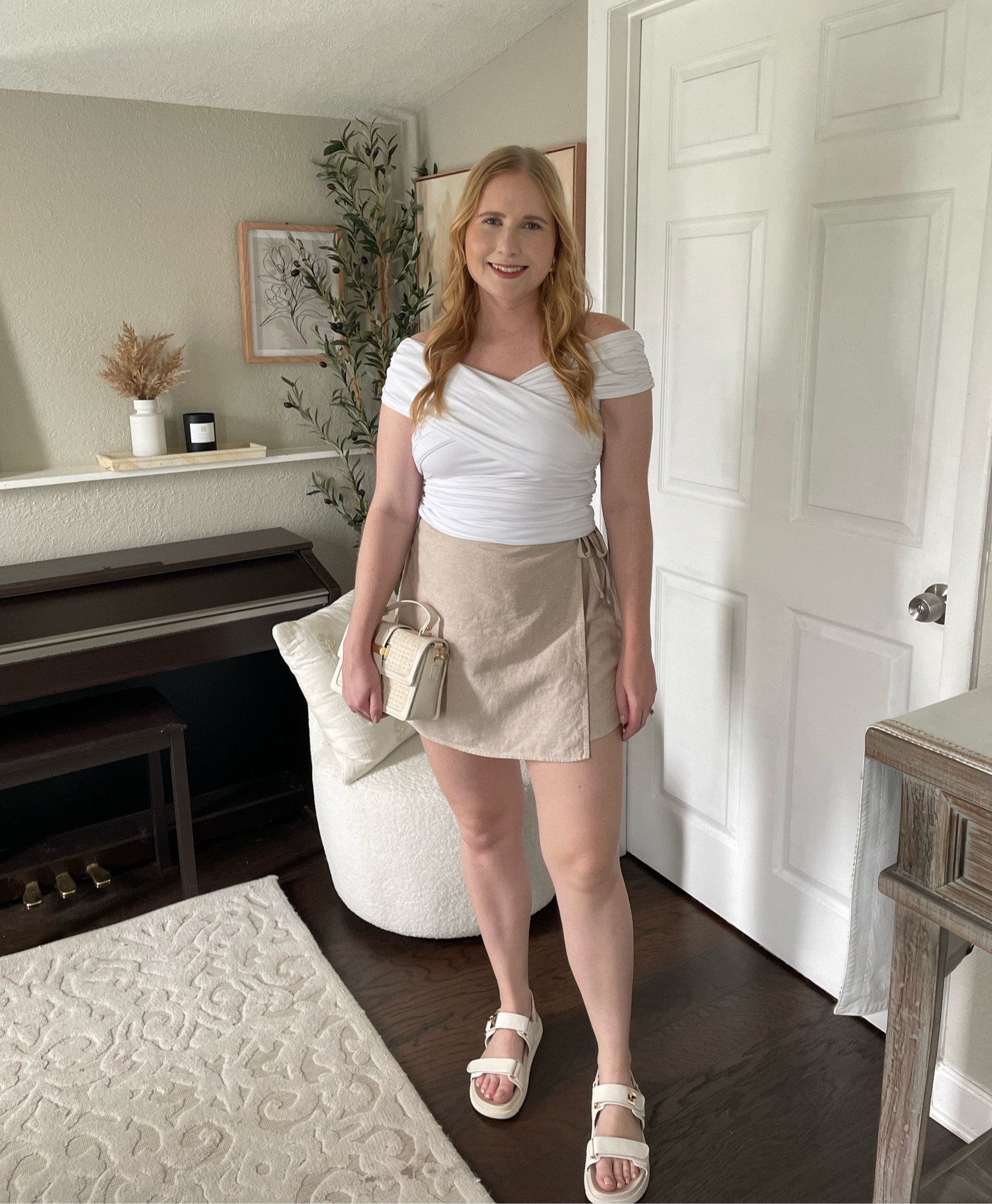 Off the shoulder top (medium) with neutral wrap skort (medium)

#LTKSeasonal #LTKFindsUnder50 #LTKMidsize