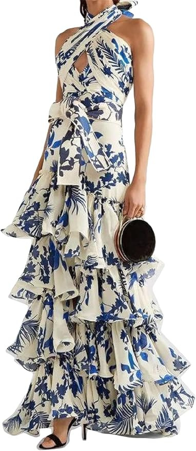 Women's Sleeveless Lace Up Bandage Floral Printed Bodycon Multilayer Ruffles Sexy Nightclub Party... | Amazon (US)