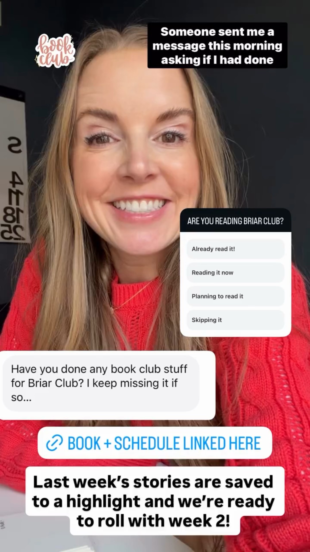 I save all my book club stories to my Instagram - right now we are reading The Briar Club!