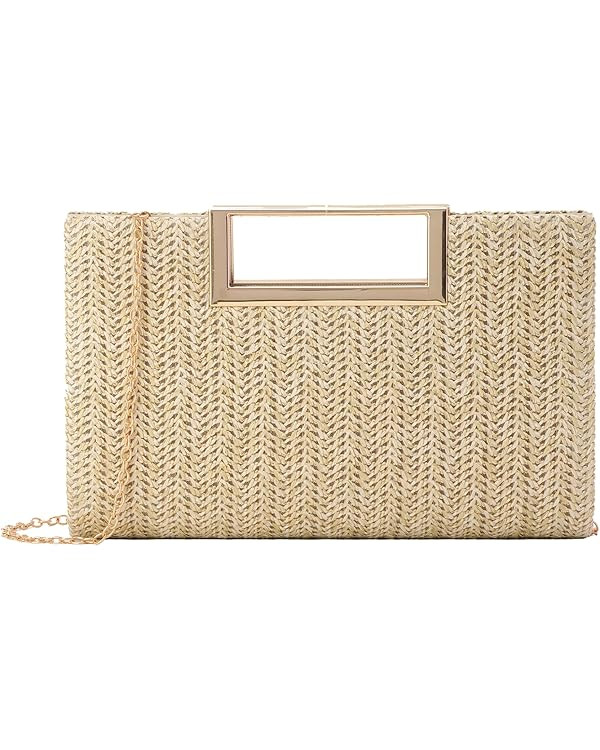 Top Handle Straw Clutch for Women Summer Clutch Straw Evening Bag Raffia Crossbody Purses Woven B... | Amazon (US)