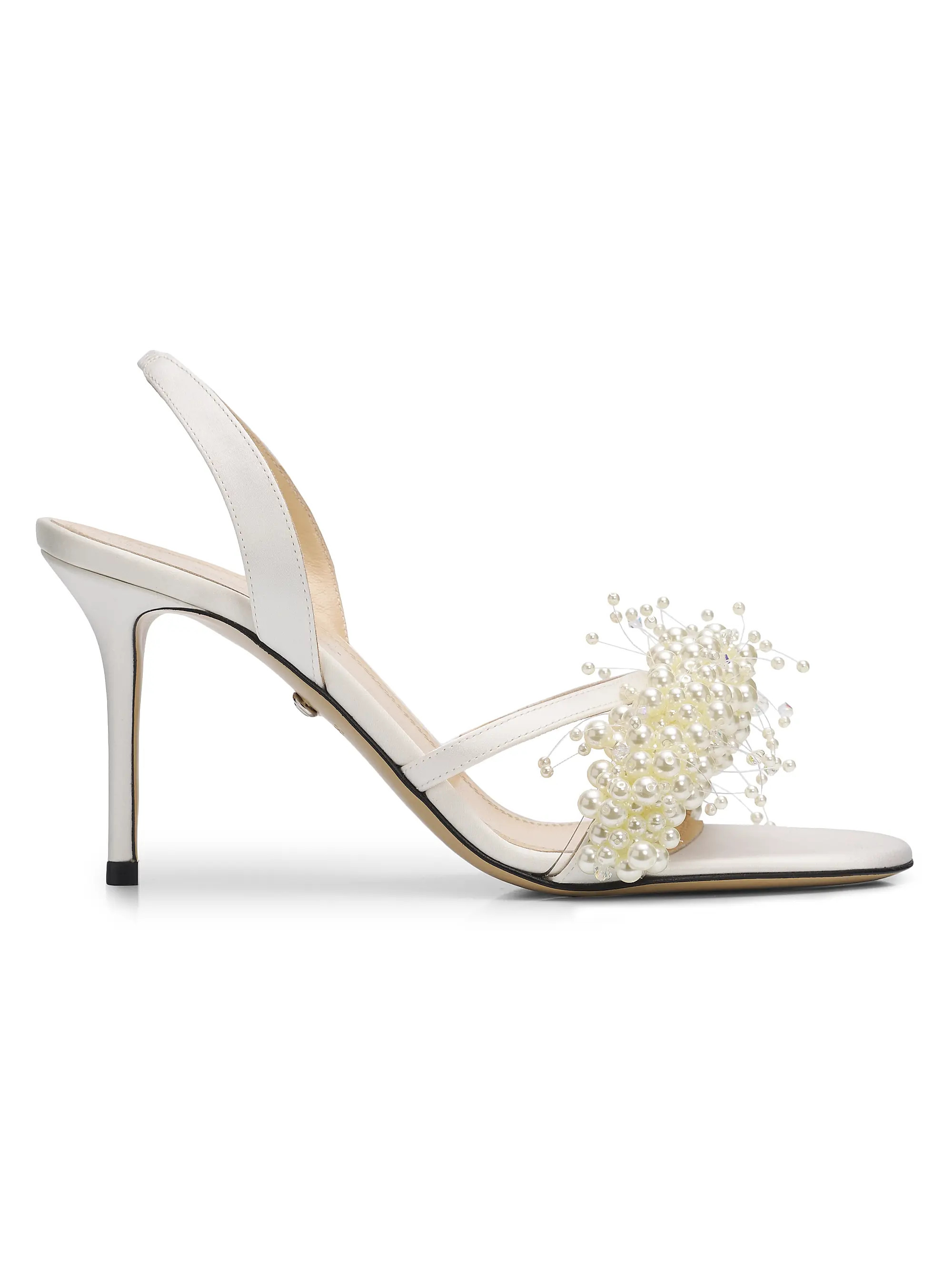 Mach & Mach 85MM Imitation-Pearl-Embellished Satin Sandals | Saks Fifth Avenue | Saks Fifth Avenue