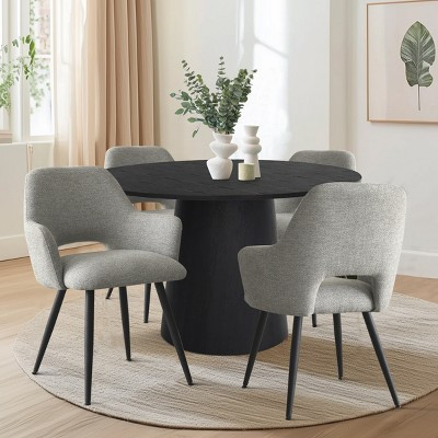 46" Round Dining Table Set for 4, Wood-Look Pedestal Table and Gray Upholstered Armchairs with Metal Legs, Great for Kitchen Nooks-Panipeachy | Target
