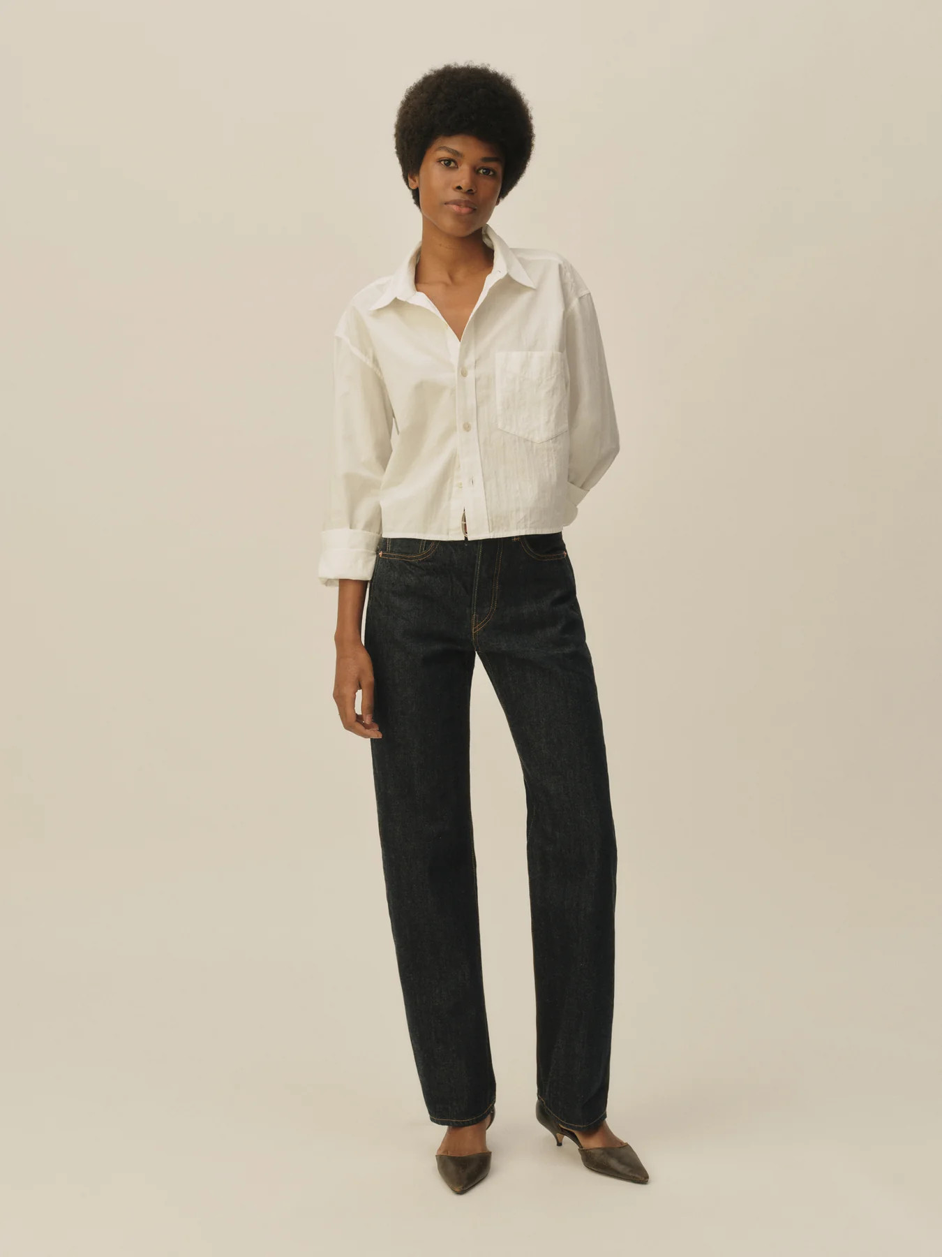 White Mainstay Cotton Cut-Off Long Sleeve Button Down | Buck Mason | Buck Mason