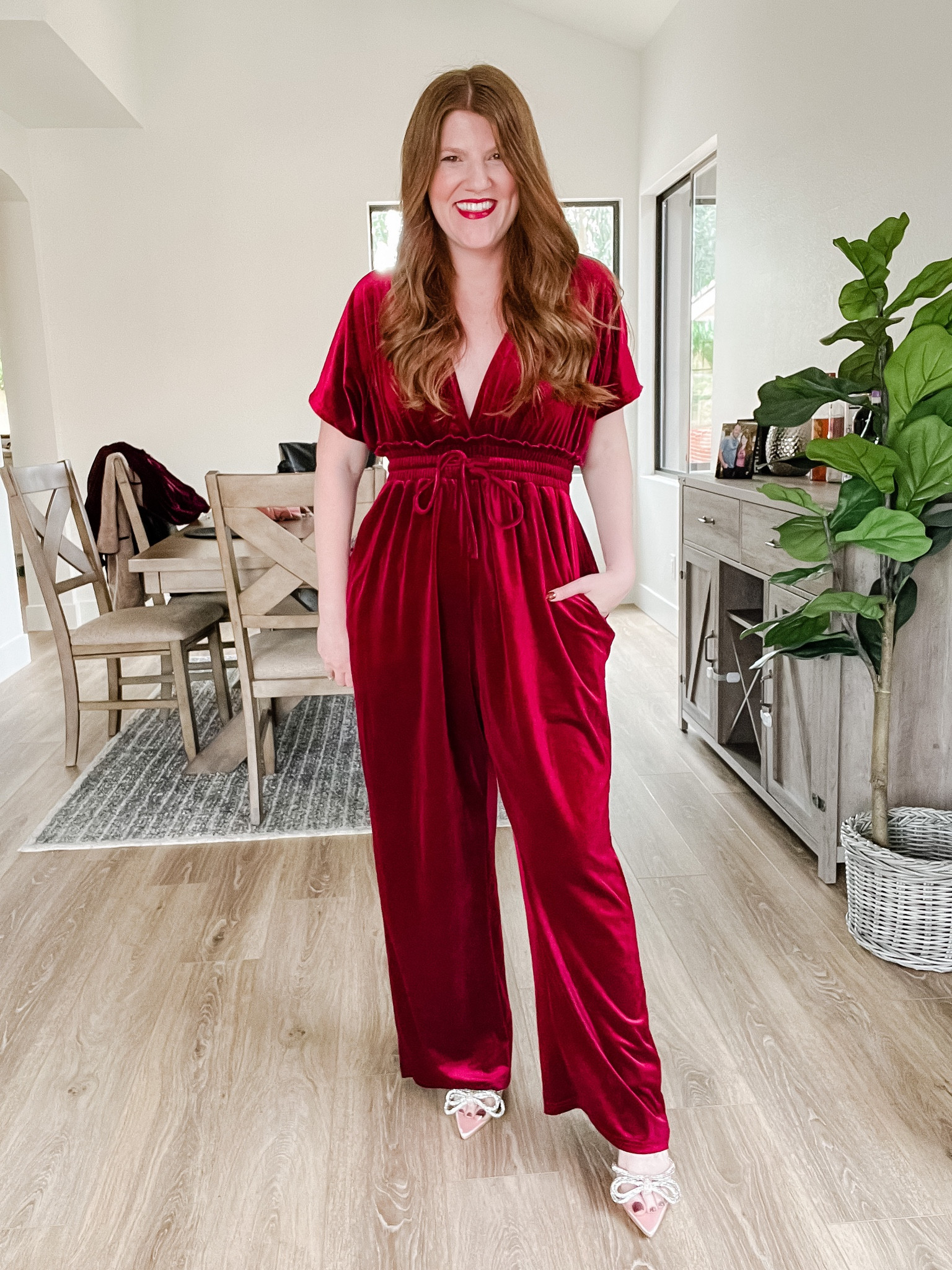 Velvet jumpsuit from amazon wearing size large. Holiday outfit. Holiday jumpsuit. 

#LTKshoecrush #LTKstyletip #LTKHoliday