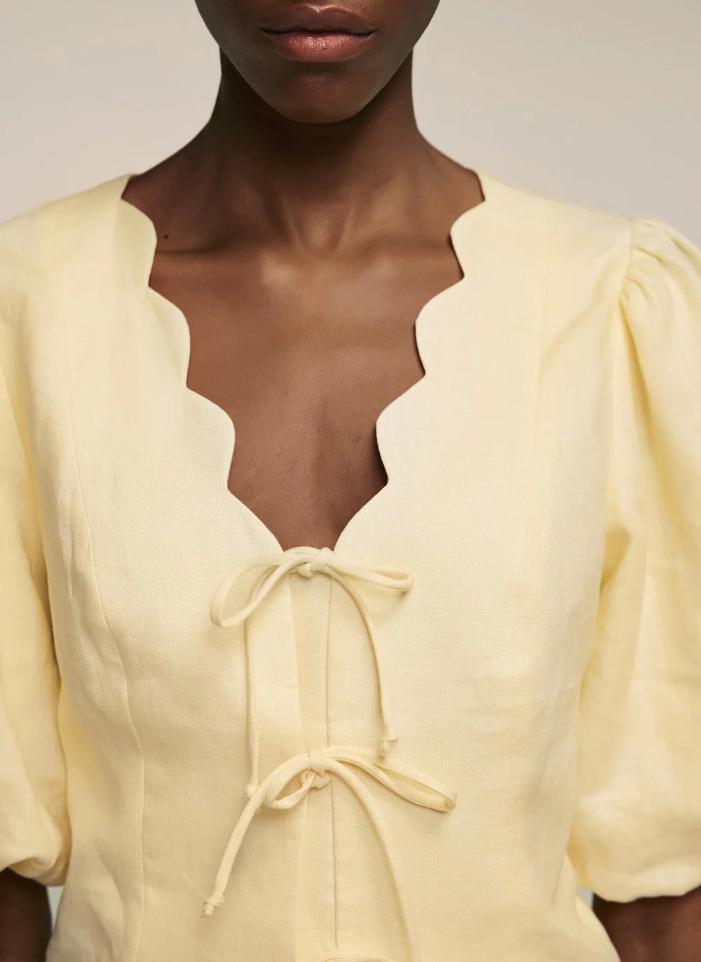 Yellow Linen Scallop Tie Front Top | Mint Velvet - US