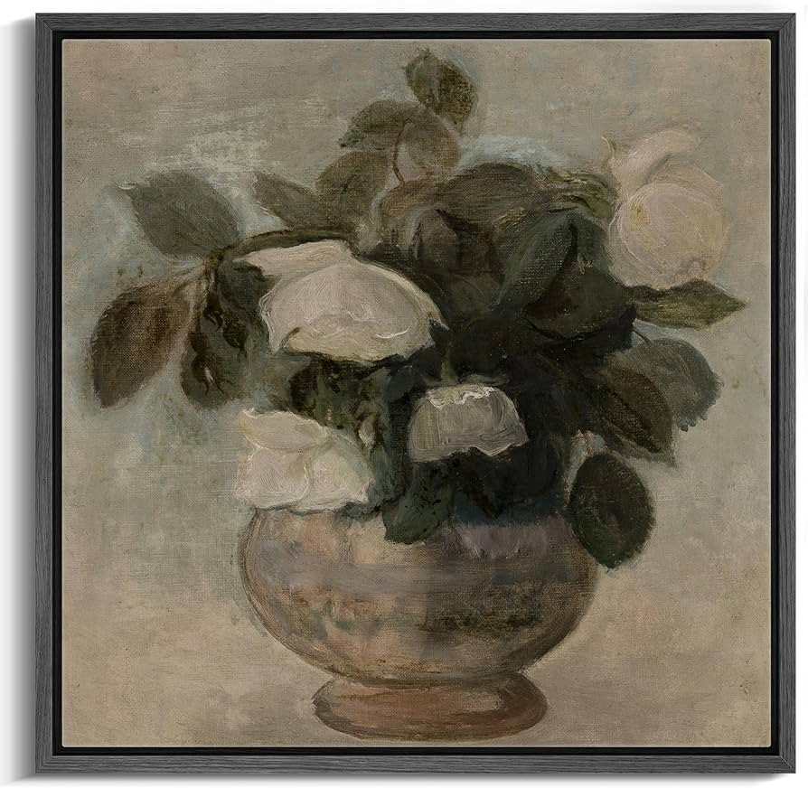 MUDECOR Framed Canvas Print Wall Art Antique White Roses in Vase Classical Still Life Illustratio... | Amazon (US)