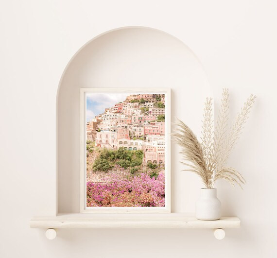 Positano Beach Print Coastal Print Pink Print Digital - Etsy | Etsy (US)