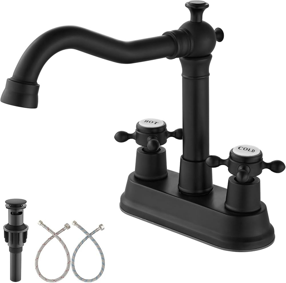 Aolemi Matte Black Bathroom Sink Faucet with 2 Cross Handles 4 Inch Centerset Deck Mount Basin Mi... | Amazon (US)