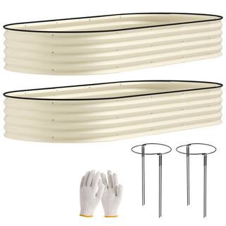 2PCS Galvanized Raised Garden Bed, 7' x 3' x 1' Raised Beds for Gardening with Metal Plant Stakes, Cream White | The Home Depot
