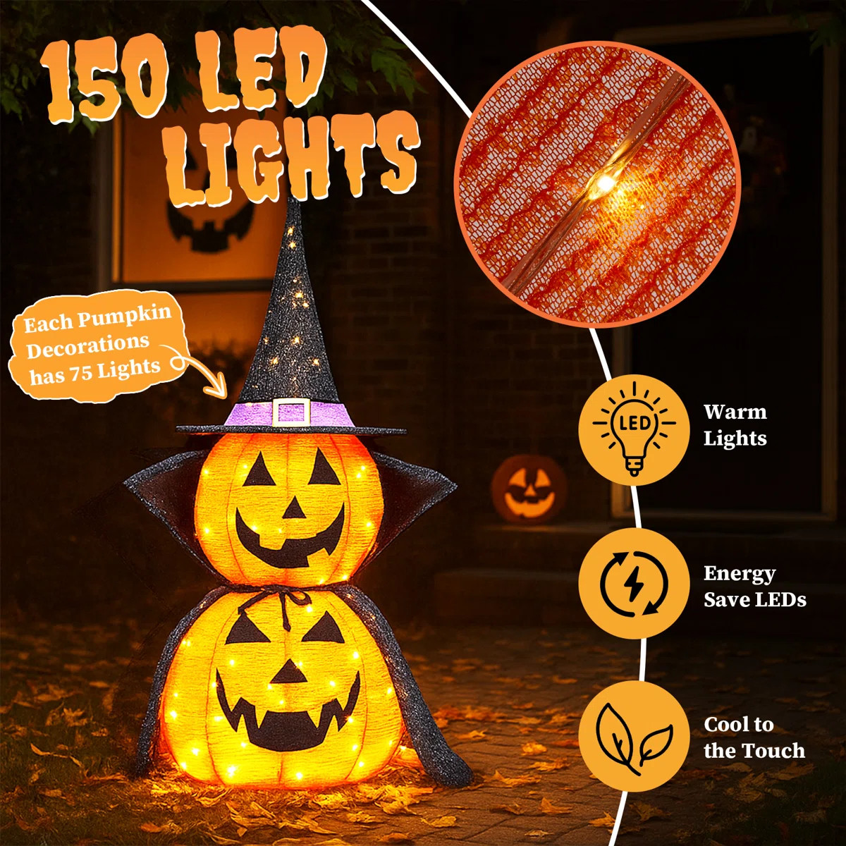 35" H Lighted Collapsible Halloween Pumpkins (Set of 2) | Wayfair North America