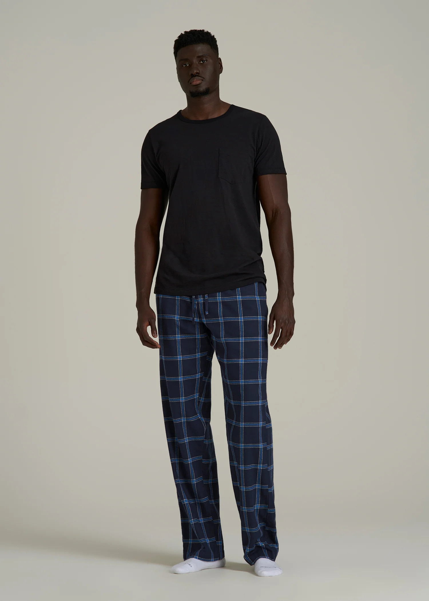 Flannel Pajama Pants for Tall Men in Navy and Blue Windowpane | American Tall