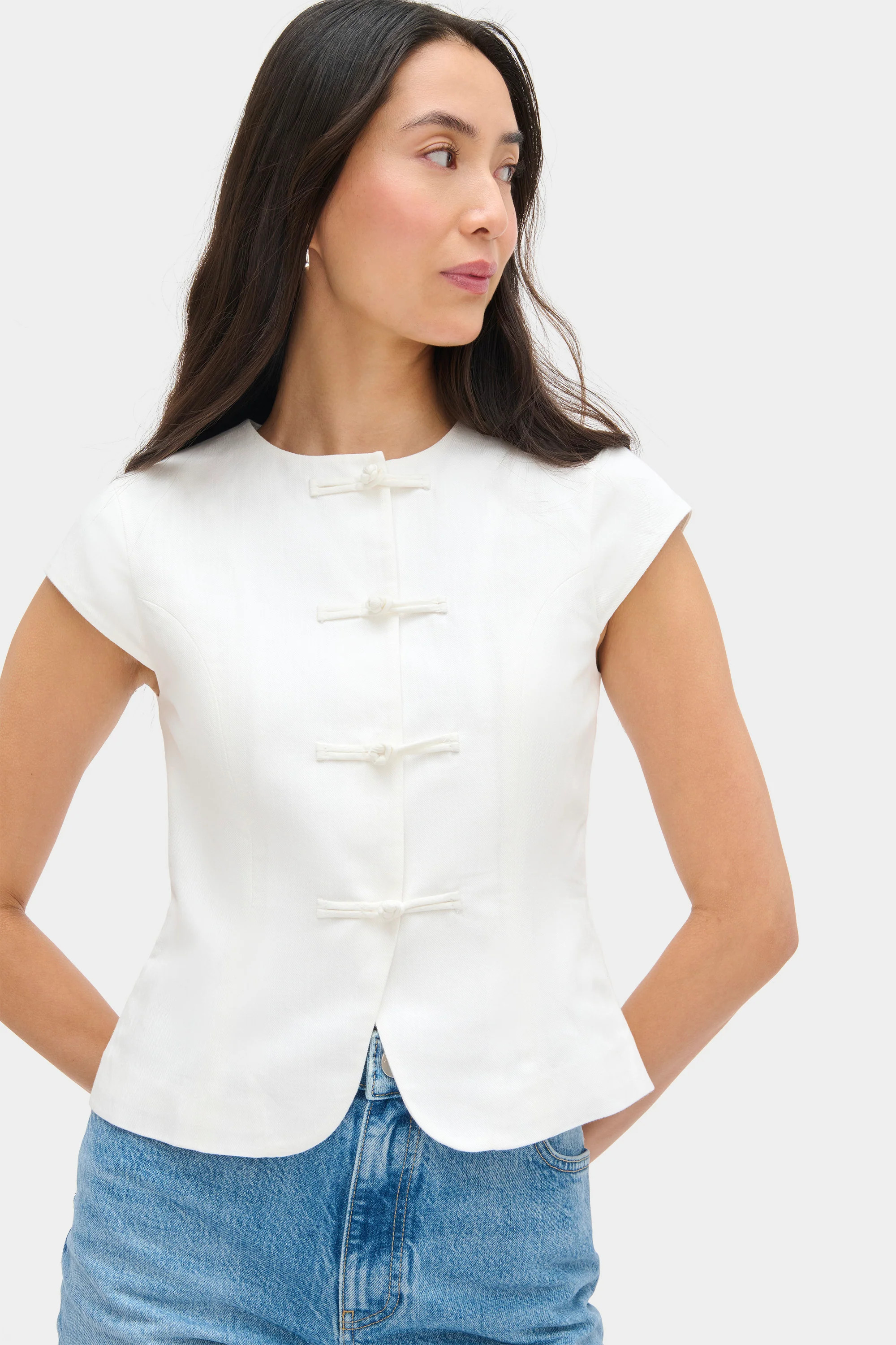 ALIGNE Round Neck Linen Top- White | Connie | Aligne UK & EU