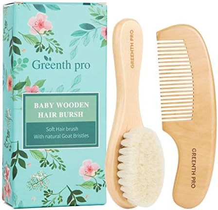 Amazon.com: GREENTH PRO Baby Hair Bush and Comb Set -Nature Lotus Wood with Soft Goat Bristle and... | Amazon (US)