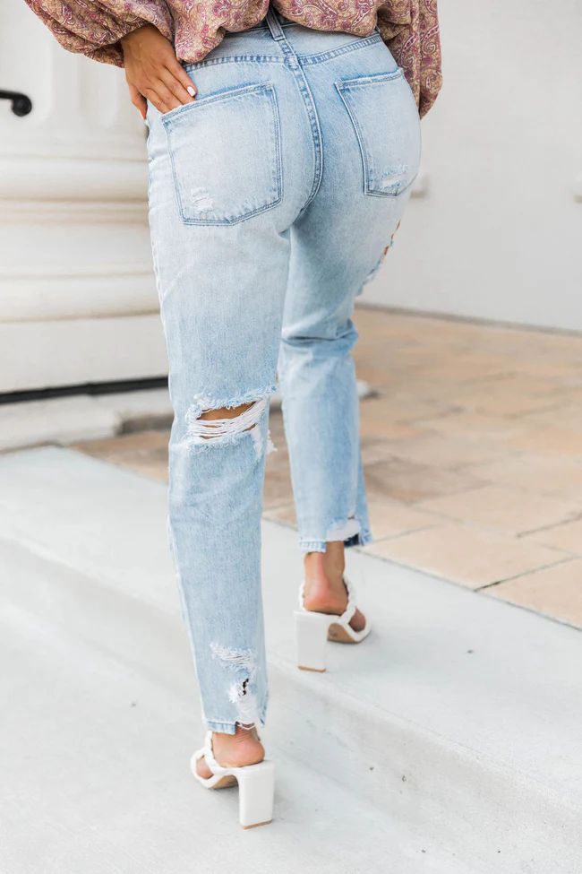 Melinda Raw Hem Light Wash Distressed Mom Jeans | The Pink Lily Boutique