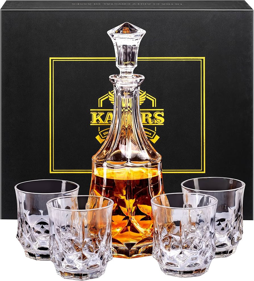 KANARS Whiskey Decanter Sets for Men, 25 Oz Liquor Decanter with 10 Oz Crystal Glasses in Luxury ... | Amazon (US)