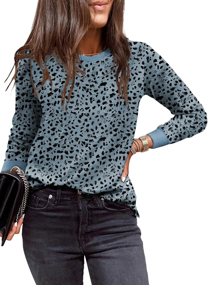 EVALESS Womens Crewneck Long Sleeve Tops Casual Polka Dots Tops Summer Fall 2025 Tshirts Shirts | Amazon (US)