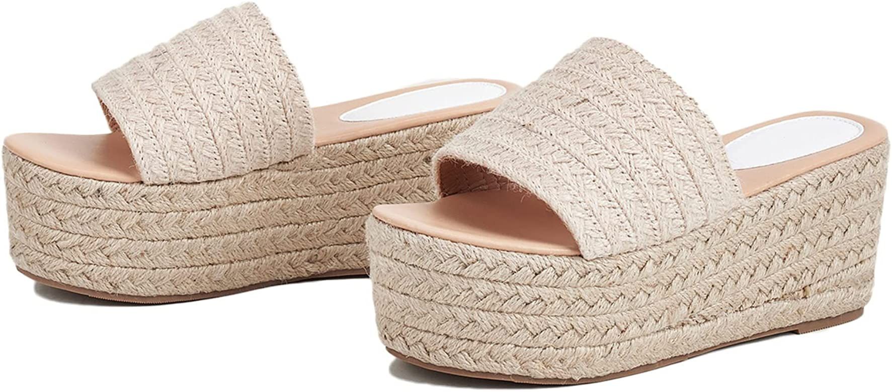 Amazon.com | Erocalli Platform Slides Espadrille Wedge Sandals Slip on Mules for Women Bohemia Op... | Amazon (US)