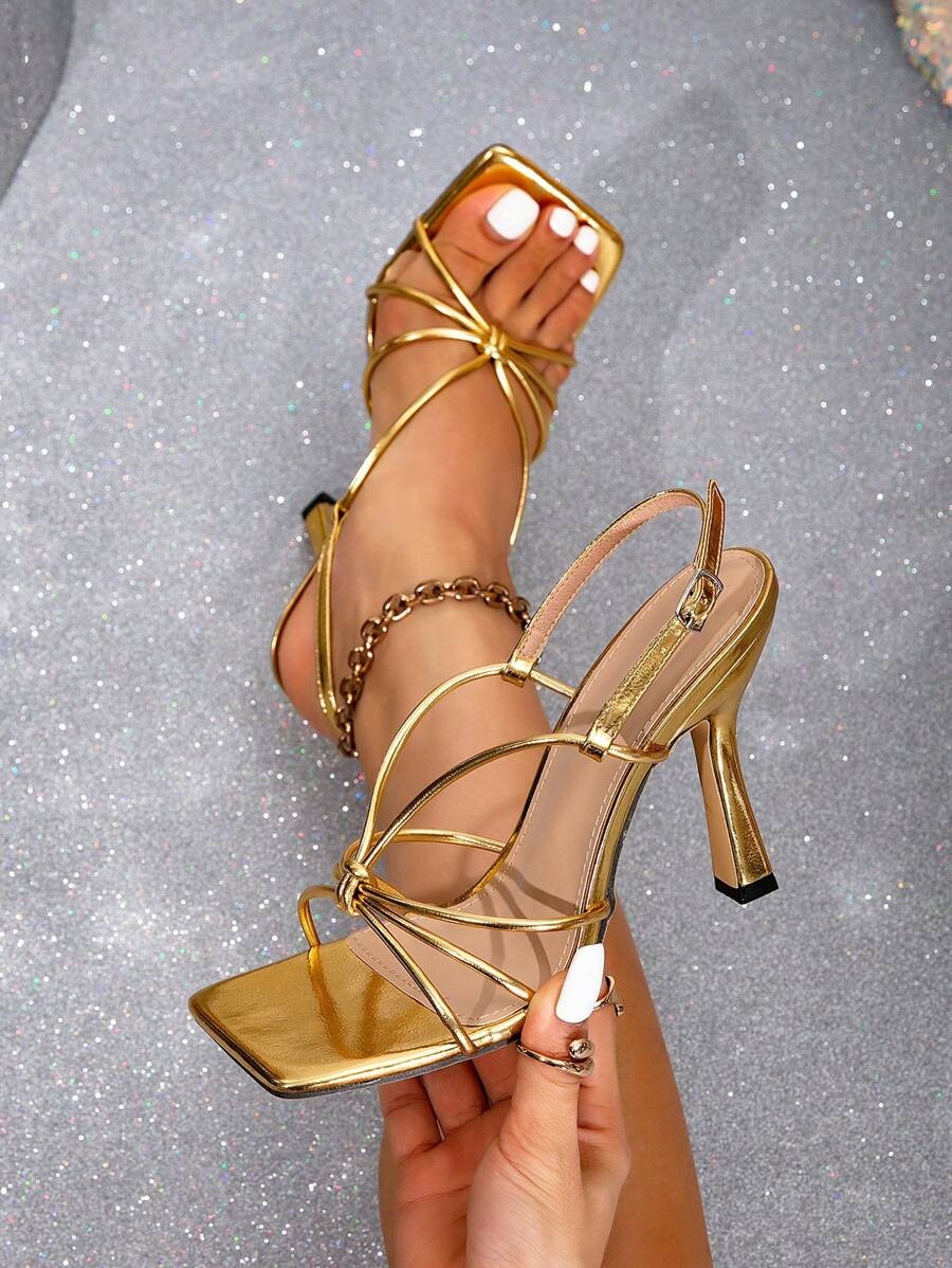 European And American Ladies High-Heeled Sandals With A Buckle And Square Toe, Simple And Versati... | SHEIN