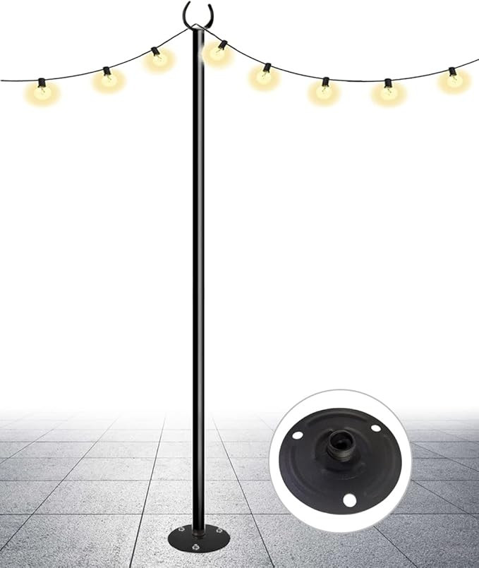 Outdoor String Light Pole, 10 FT Heavy Duty Hanging Light Stand Pole for Outside Hard Soil Wood B... | Amazon (US)