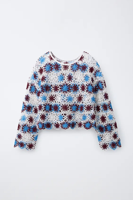 FLORAL CROCHET KNIT JUMPER | Zara US
