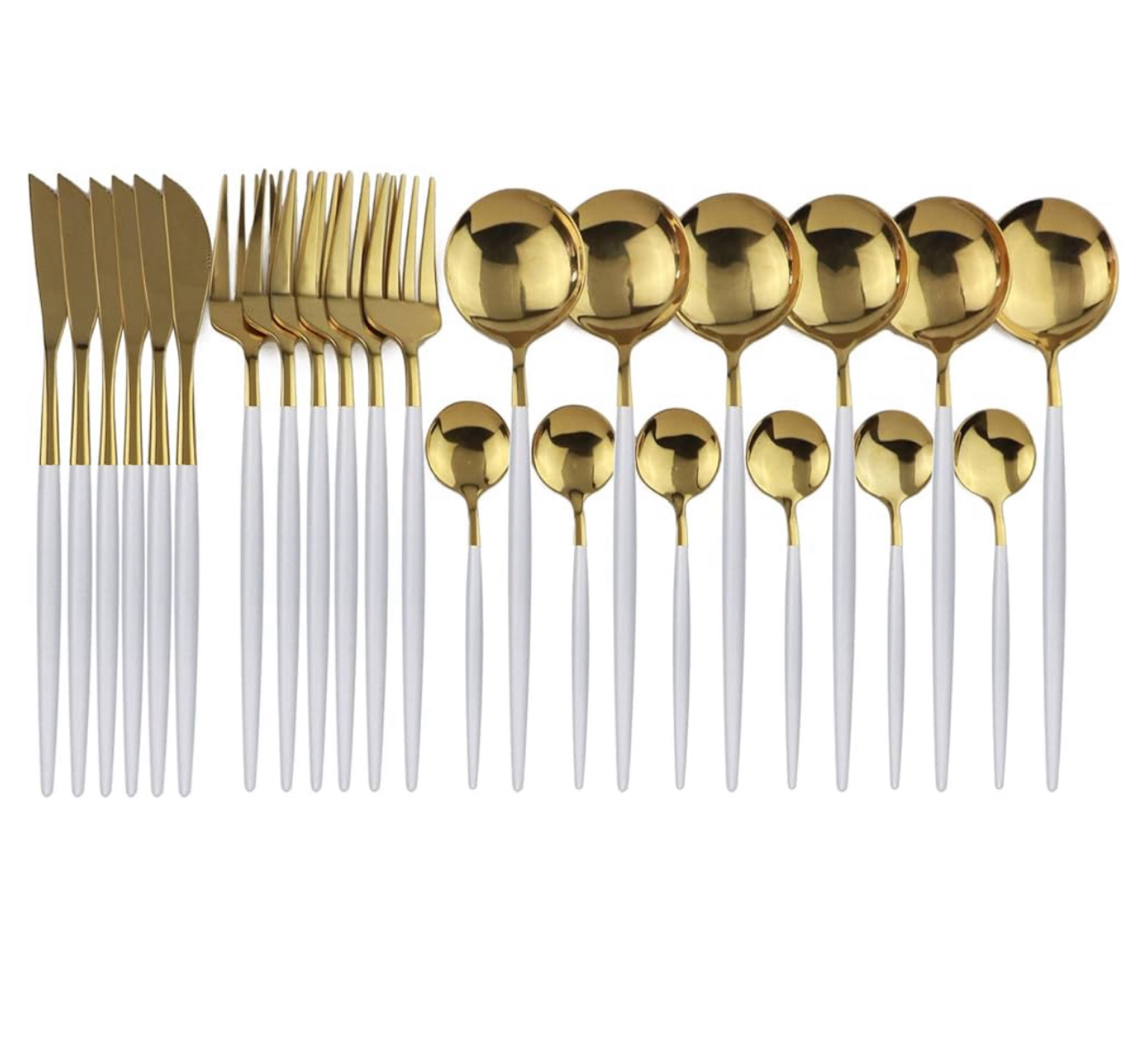 24-Piece Flatware Set, 18/0 Stainless Steel Knife Fork Spoon Teaspoon Silverware Set, Service for 6, White Handle Gold

#LTKHoliday #LTKGiftGuide #LTKSeasonal