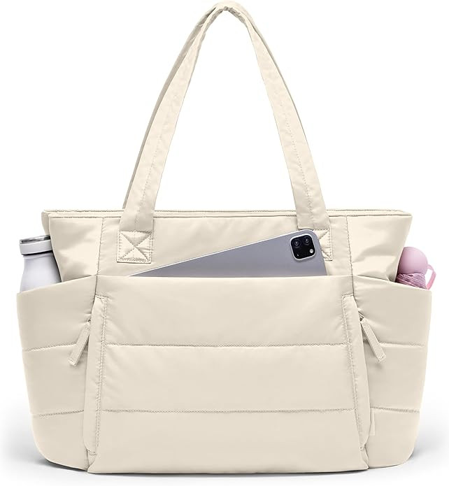 Tote Bag for Women with Zipper, Quilted Puffer Tote Bag with Compartments, Lightweight Puffy Work... | Amazon (US)