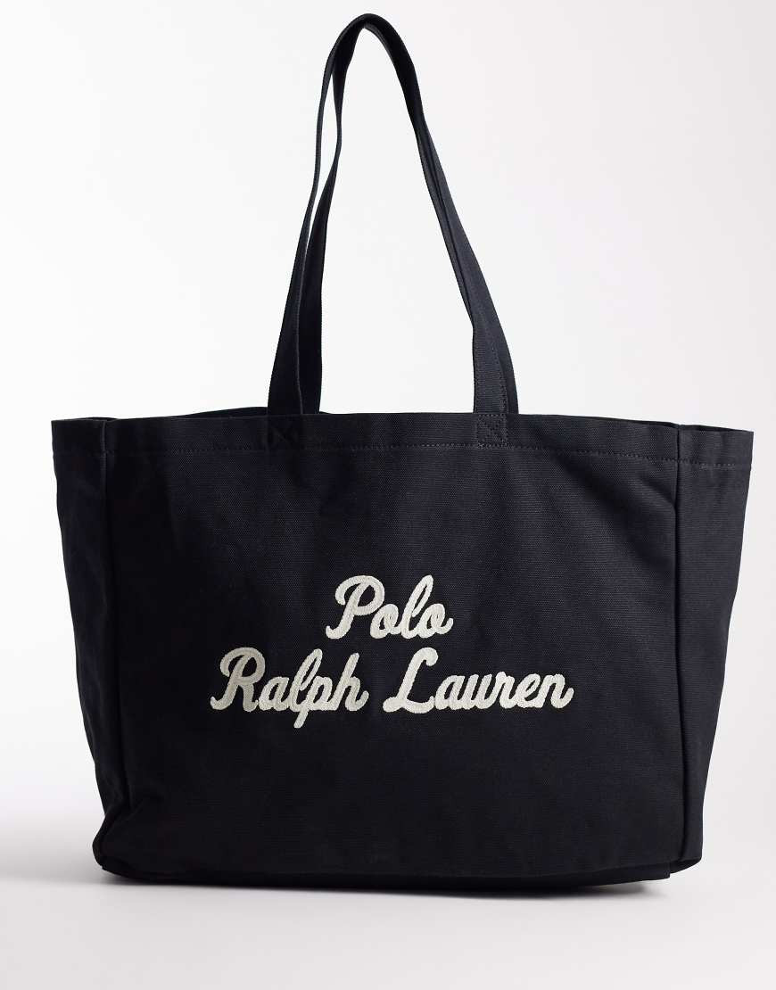 Polo Ralph Lauren embroidered canvas tote in black-White | ASOS (Global)