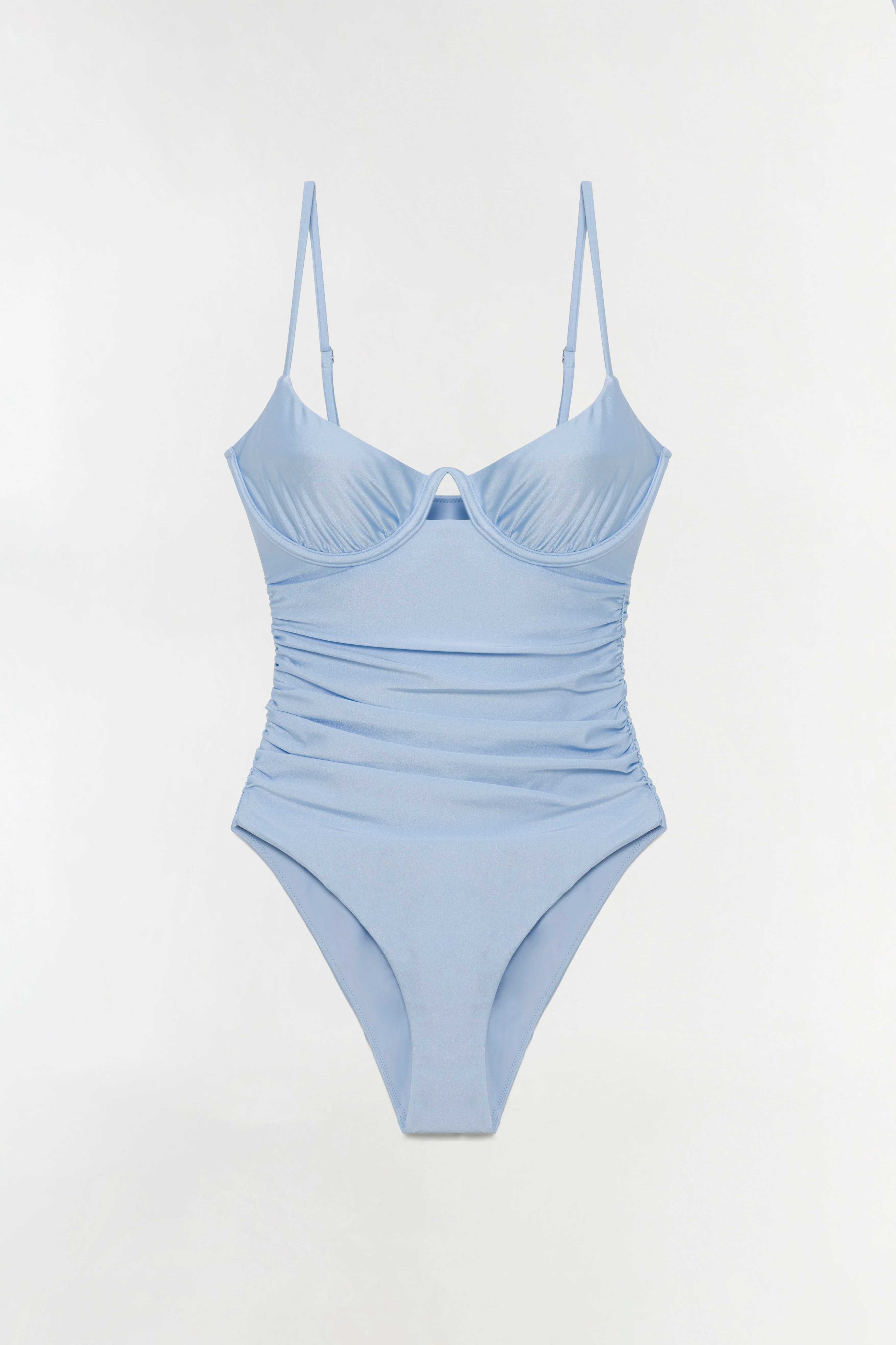 SIMKHAI Women's Laine Ruched One Piece Swimsuit in Tidepool, Satin, Size XS | Simkhai