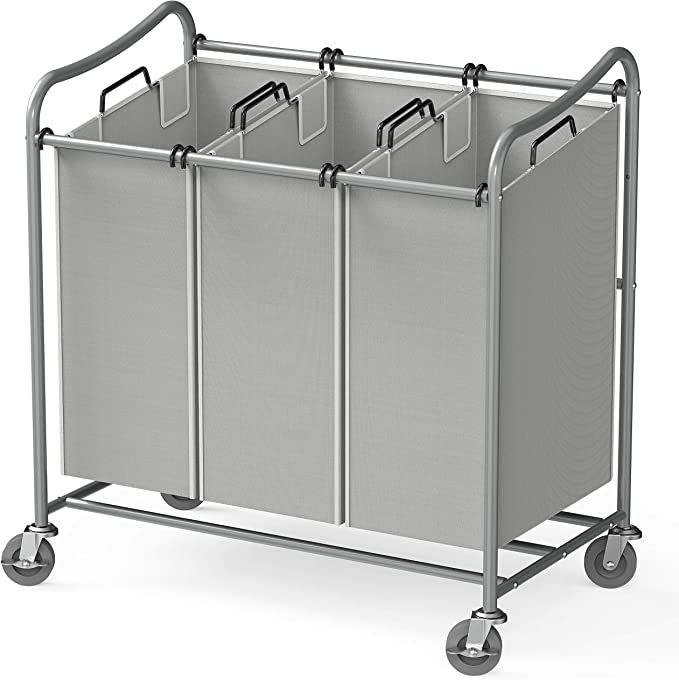 Simple Houseware Heavy-Duty 3-Bag Laundry Sorter Cart, Silver | Amazon (US)