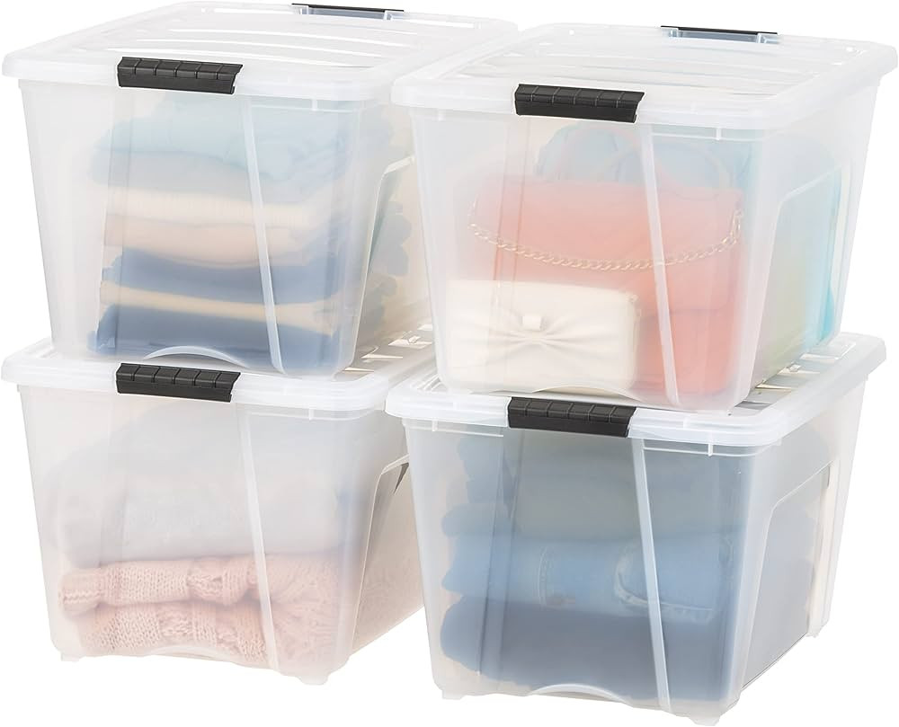 IRIS USA 54 Qt Stackable Plastic Storage Bins with Lids, 4 Pack - BPA-Free, Made in USA - See-Thr... | Amazon (US)
