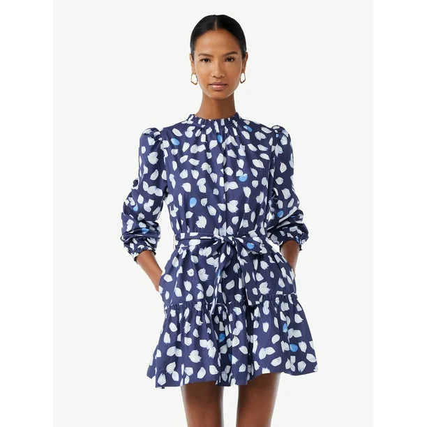 Scoop Women's Mock Neck Tiered Mini Dress | Walmart (US)