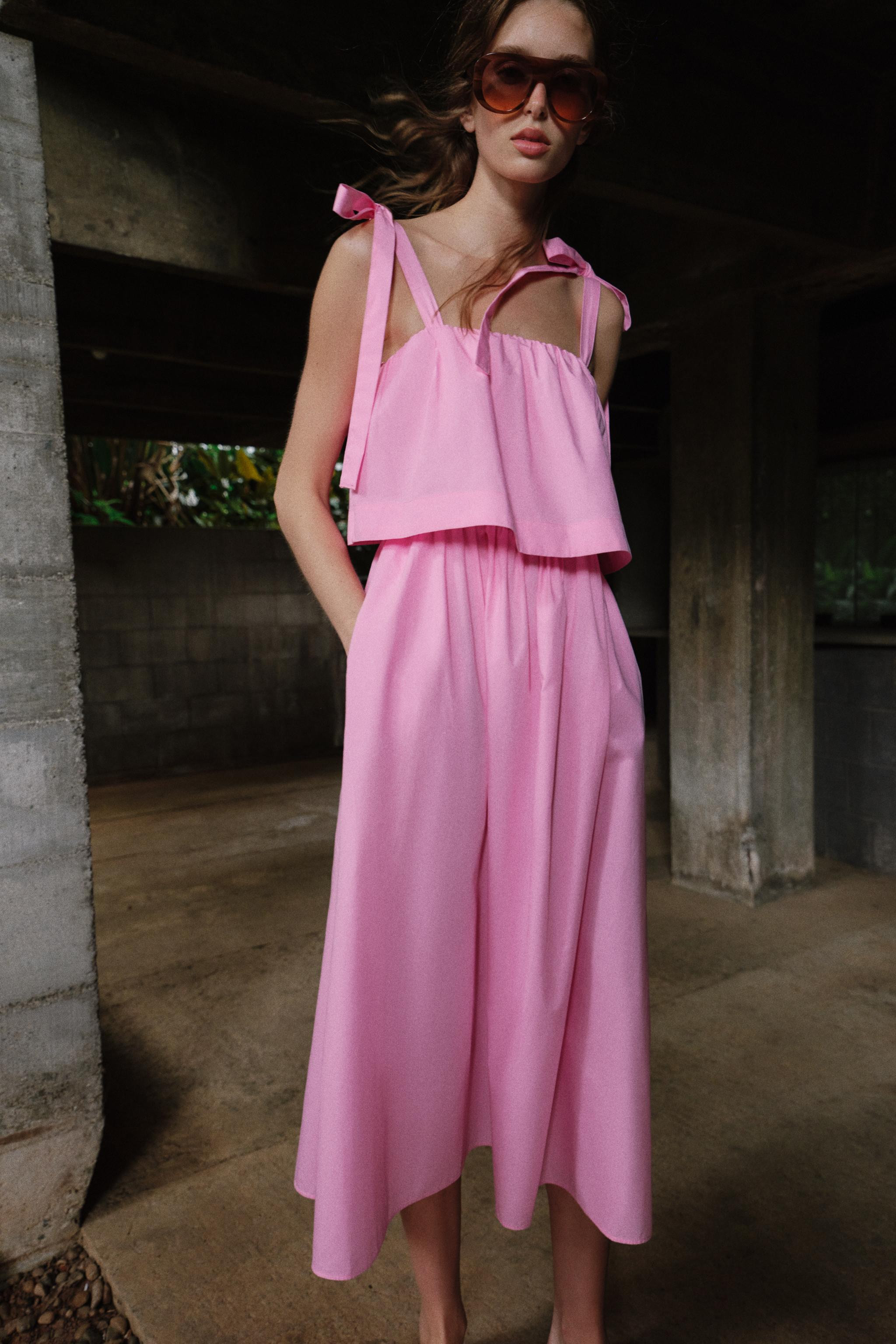 POPLIN TIE MIDI DRESS | Zara US