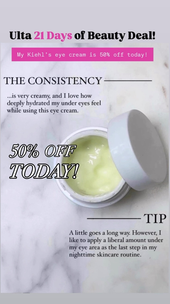 Ulta 21 Days of Beauty Deal, my eye cream is 50% off today! It is so hydrating, I always apply eye cream before my concealer, eye cream, Kiehl’s, skincare, skincare routine, skincare favorites, beauty, Ulta beauty, #LaidbackLuxeLife

Follow me for more fashion finds, beauty faves, lifestyle, home decor, sales and more! So glad you’re here!! XO, Karma

#LTKSaleAlert #LTKBeauty #LTKVideo