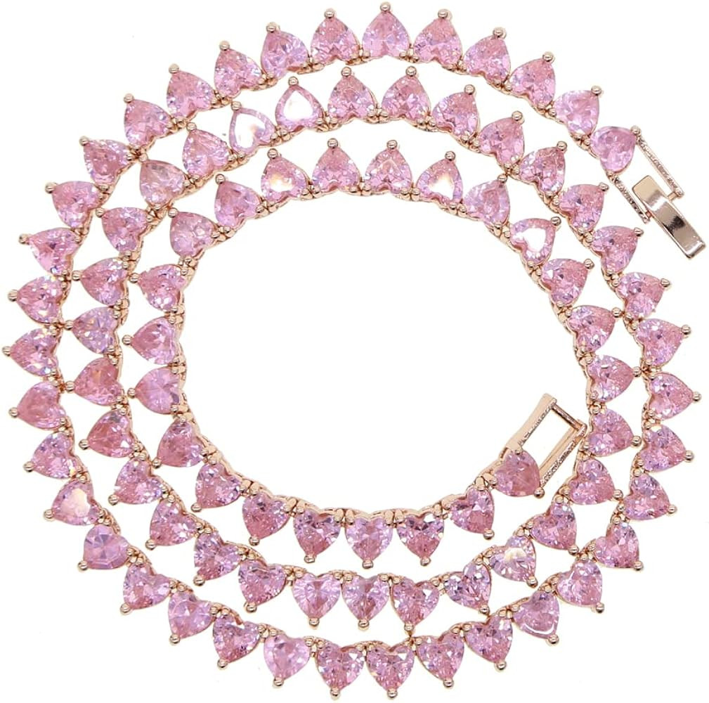 Iced Out Bling 2022 Valentine's Day Gift Women Jewelry 5mm Heart Shaped Cubic Zirconia CZ Tennis ... | Amazon (US)