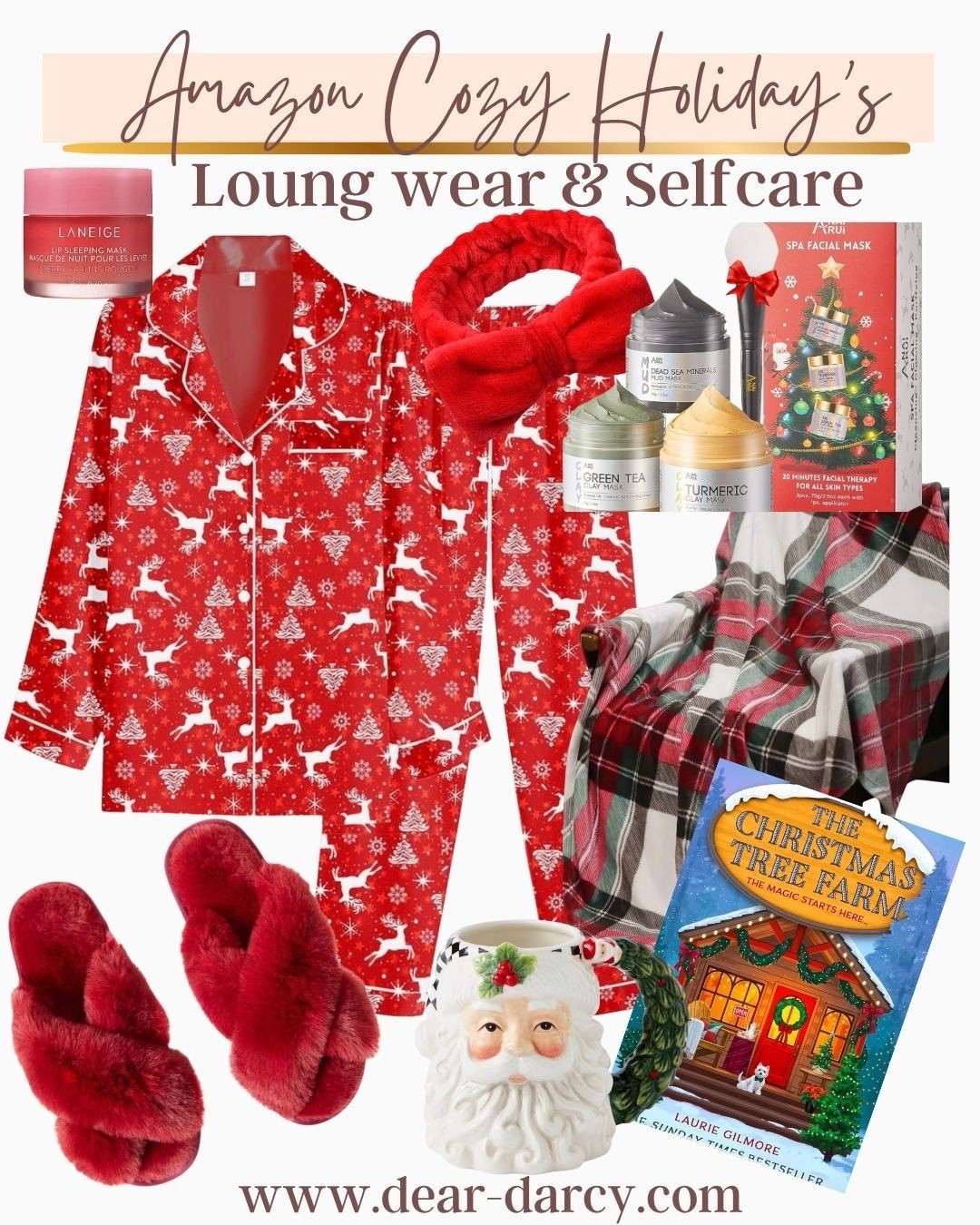 Amazon  cozy Holiday 
Lounge set & selfcare

Christmas Lounge wear/pj’s on major sale 

Red fuzzy slippers $14 

Red bow self care hair headband 

Set of 3 skincare mask gift box 

Plaid cozy blanket 

Lip mask 

The cutest Santa mug 

A fun Christmas book by Laurie Gilmore cute small town romance 

Everything you need for a holiday selfcare day! 
Grab a friend and enjoy the coziness of home! 

All make gift ideas 🎁


#LTKHoliday #LTKGiftGuide #LTKFindsUnder50