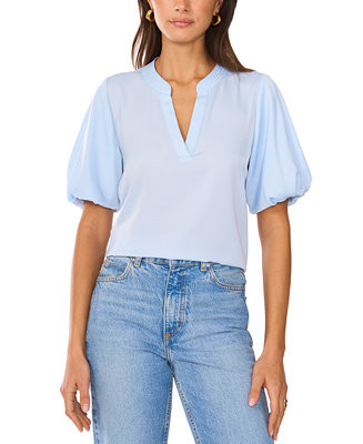 Vince Camuto Women's V-Neck Short Puff Sleeve Blouse - Macy's | Macy's