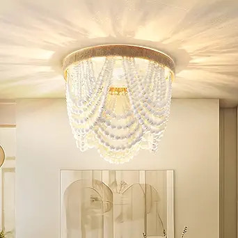 Wood Beaded Chandelier, Boho Ceiling Light Fixture, Bohemia Semi Flush Mount Ceiling Light Fixtur... | Amazon (US)