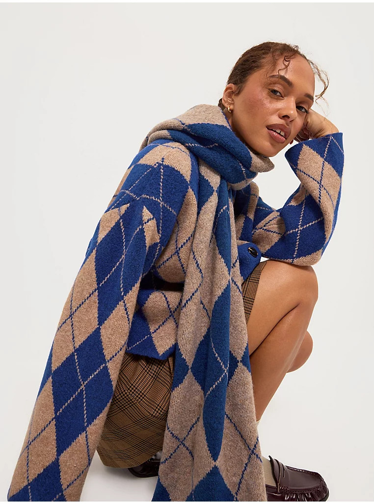 Blue Argyle Scarf | George