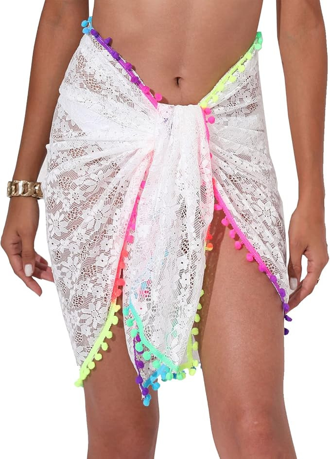 Sarong Swimsuit Coverup for Women Beachwear Bathing Suit Cover ups Lace Swimwear Wrap Skirt Sexy ... | Amazon (US)