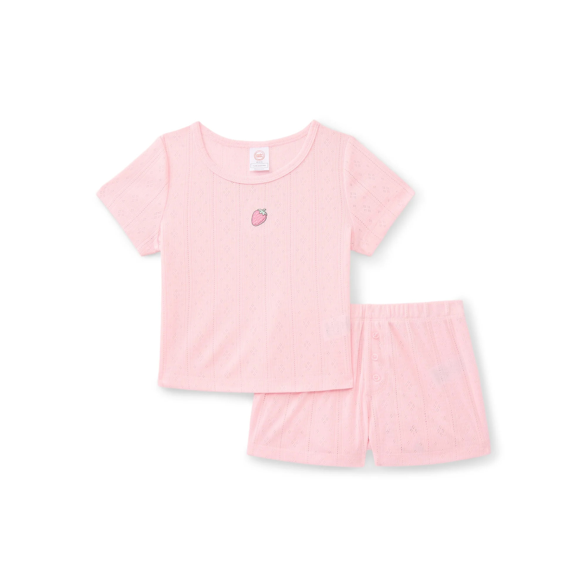 Wonder Nation Girls Pointelle Short Sleeve Top and Shorts Pajama Set, 2-Piece, Sizes 4-18 | Walmart (US)
