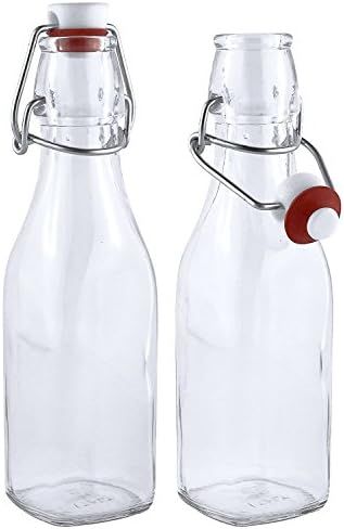 Estilo Swing Top Easy Cap Clear Glass Bottles, Square, 8.5 oz, Set of 6 | Amazon (US)
