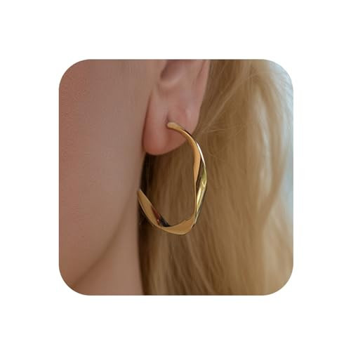 Aghfacy Twisted Hoop Earrings for Women 14K Gold Plated Chunky Hoops Non Tarnish Hypoallergenic Lightweight Jewelry with Sterling Silver Posts | Amazon (US)