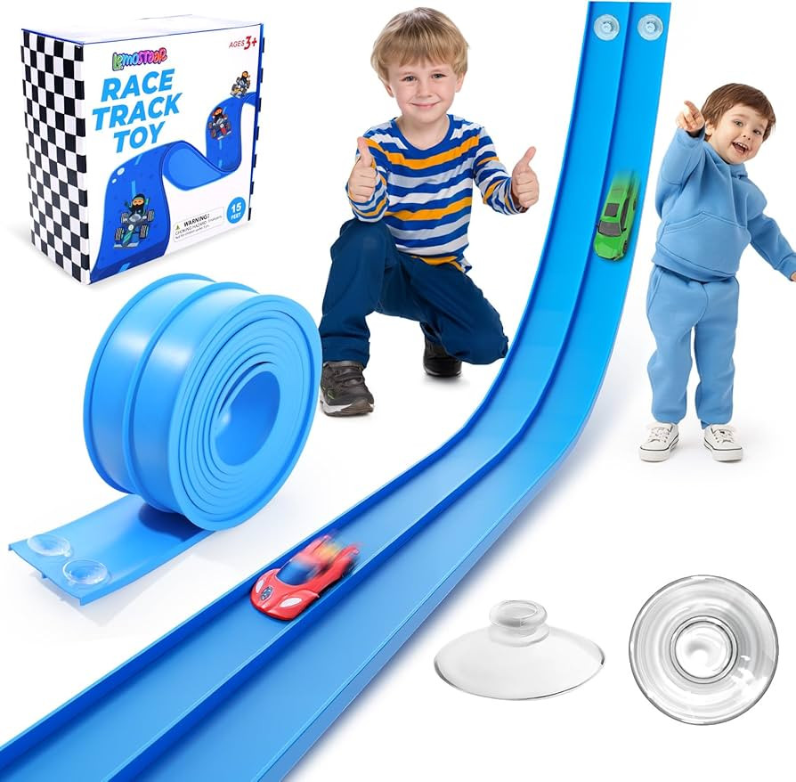 Flexible Race Track Toys for Kids: 15 Ft Flex Race Car Ramp Track with Suction Cups - Rolls Up Po... | Amazon (US)