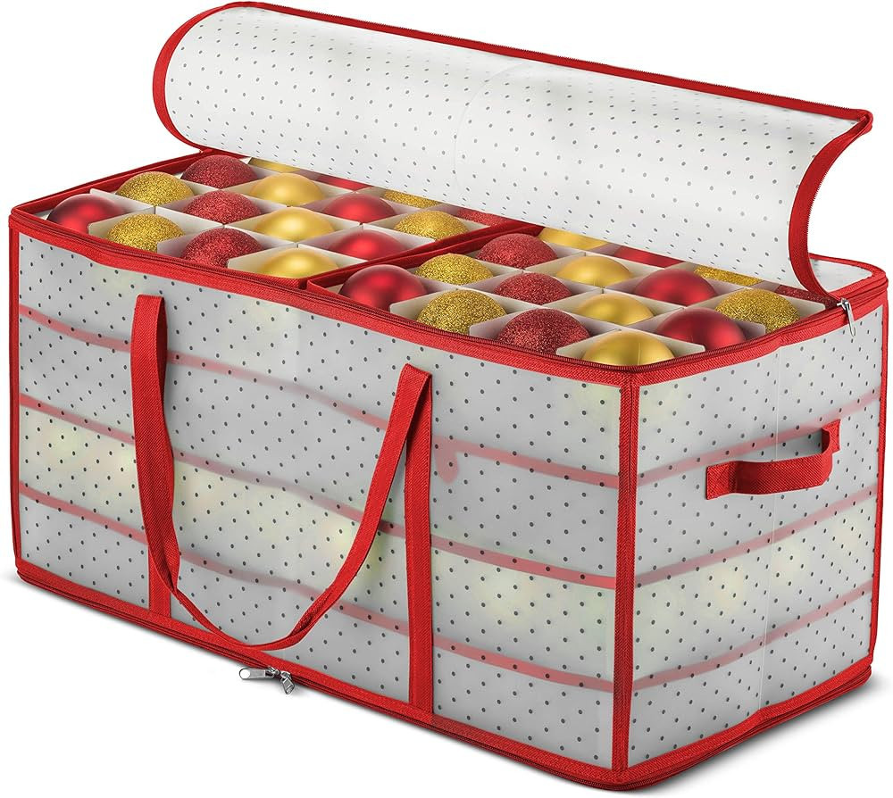 ZOBER Christmas Ornament Storage Box - Stores 128 Ornaments W/ 2 Sided Zipper - Flexible Plastic ... | Amazon (US)